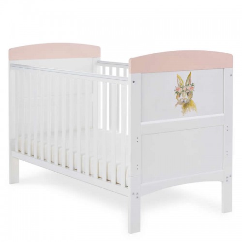 Obaby Grace Inspire Cot Bed Water Colour Rabbit Pink 21OB1732